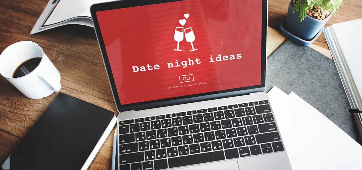 A computer with "Date Night Ideas" written on the screen