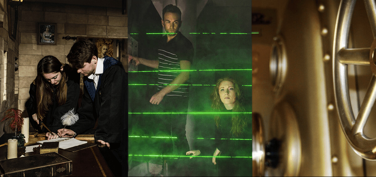 Shots of all 3 enigma quests escape rooms
