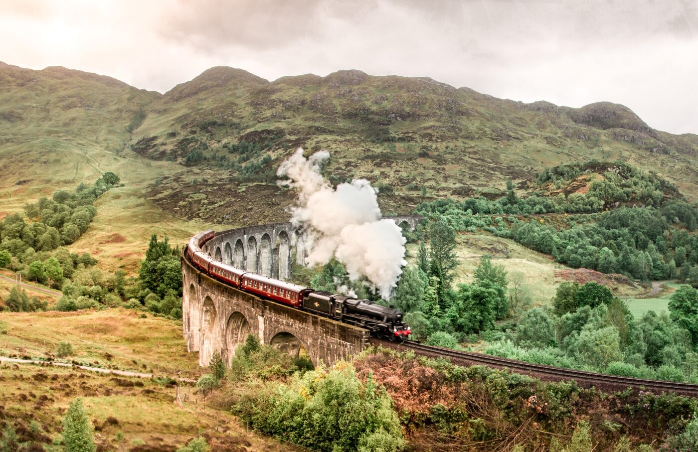 Train in Scottish highlands Harry Potter style
